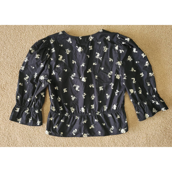 Vintage Stories Women Floral Faux Button Up Puff Sleeve Babydoll Blouse Sz 44/L - Picture 5 of 9